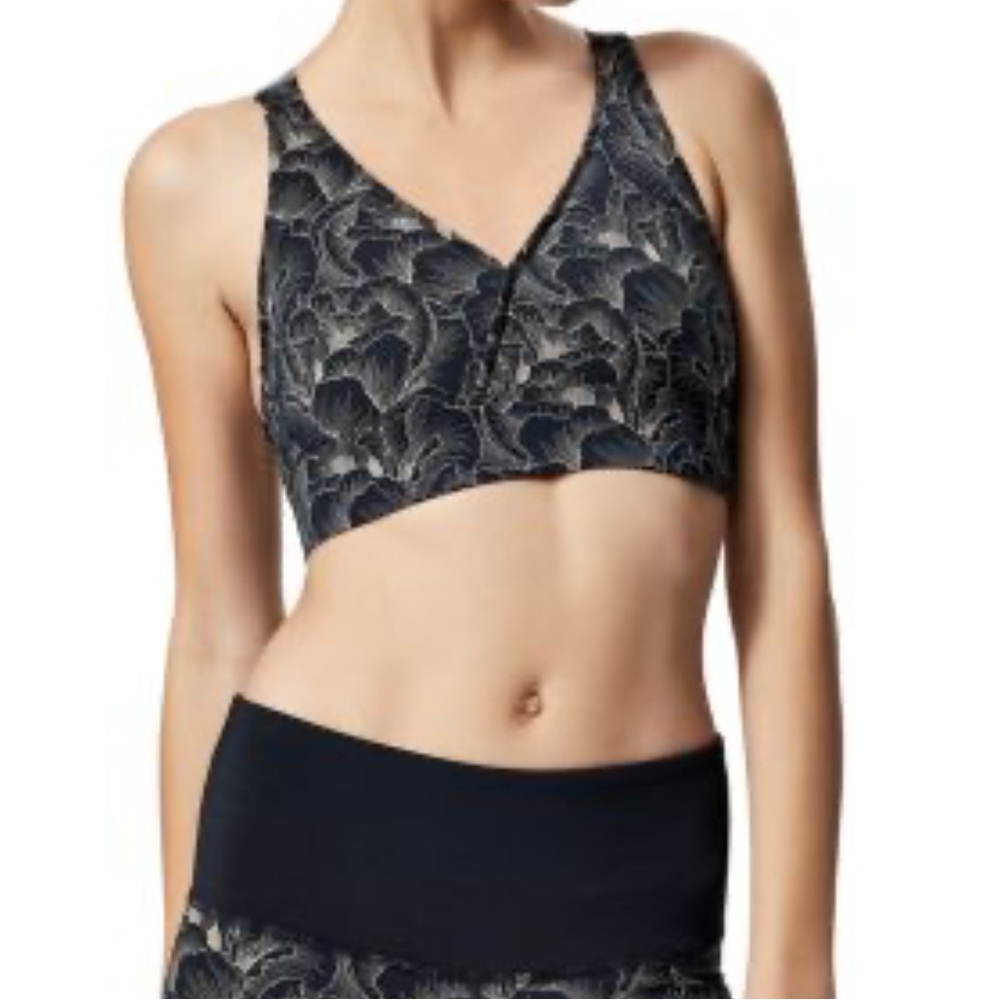 Varley Harper T-Back Sports Bra, Black Floral size S